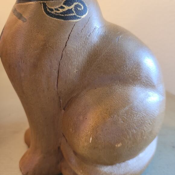 Vintage wood cat figurine MCM kitty 8" decor - Picture 7 of 9